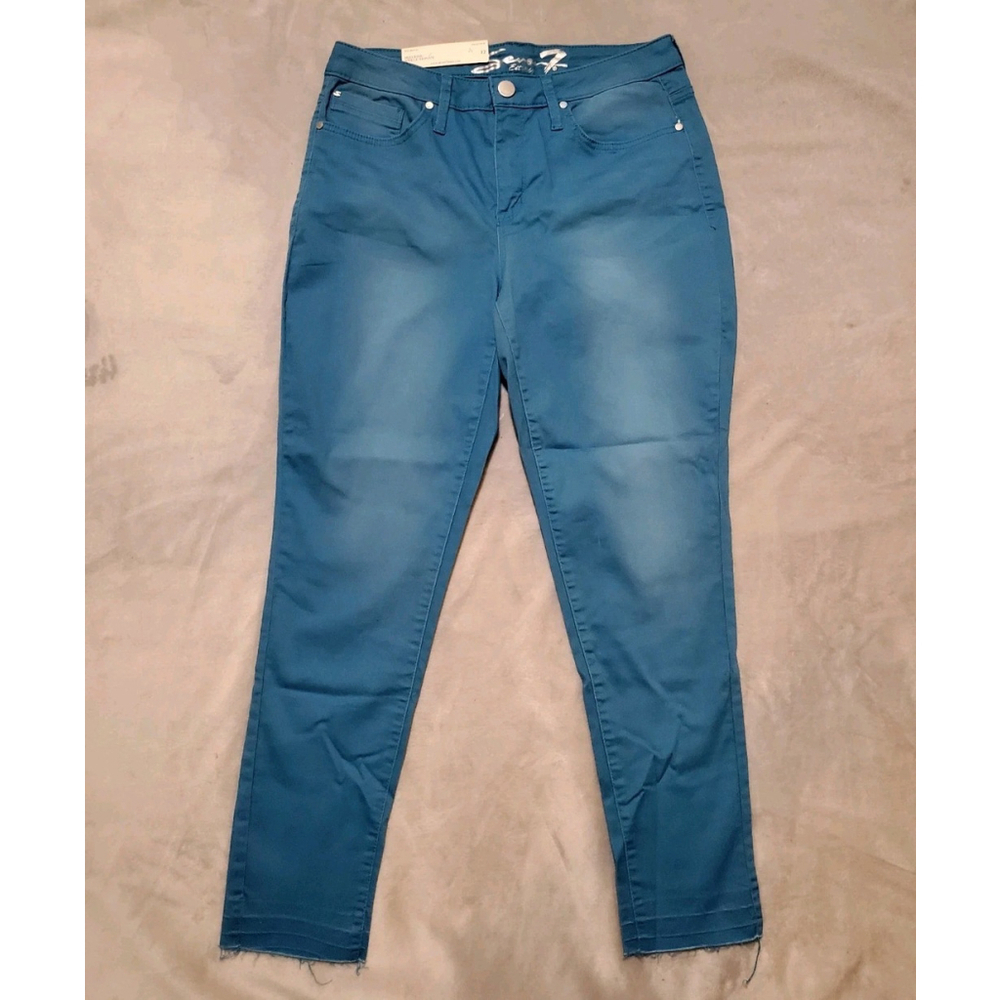 Women’s Seven7 Mid Rise Ankle Skinny Jeans Release Hem Teal Denim Size 12 NWT